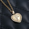 thumbnail image 2 of Giorgio Bergamo Stainless Steel Yellow Gold Plated Micro Pave Heart Initial A - Z Letter Pendant Mens Womens Necklace, Gold, F, 2 of 6