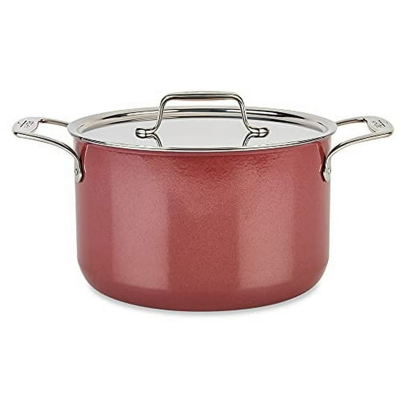 All-Clad FUSIONTEC 7-Quart Natural Ceramic Soup Pot with Steel Core and Lid, Rose Quartz, Dishwasher Safe, Oven and Induction Compatible