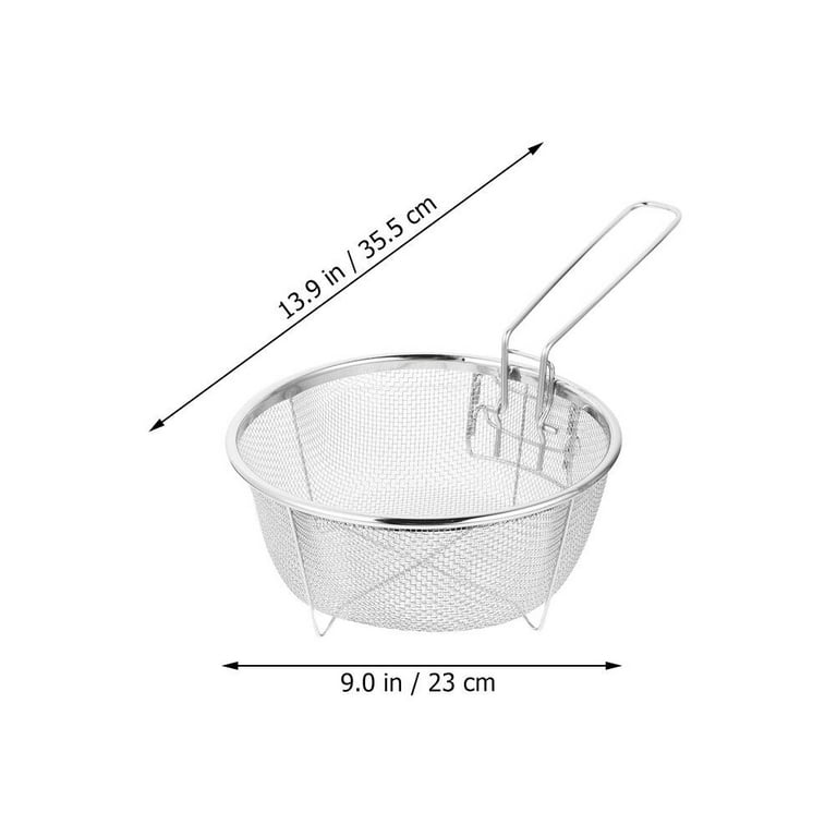 Deep Fry Basket Kitchen Stainless Steel Round Fry Basket with Folding Handle, Size: 35.5X23X9CM