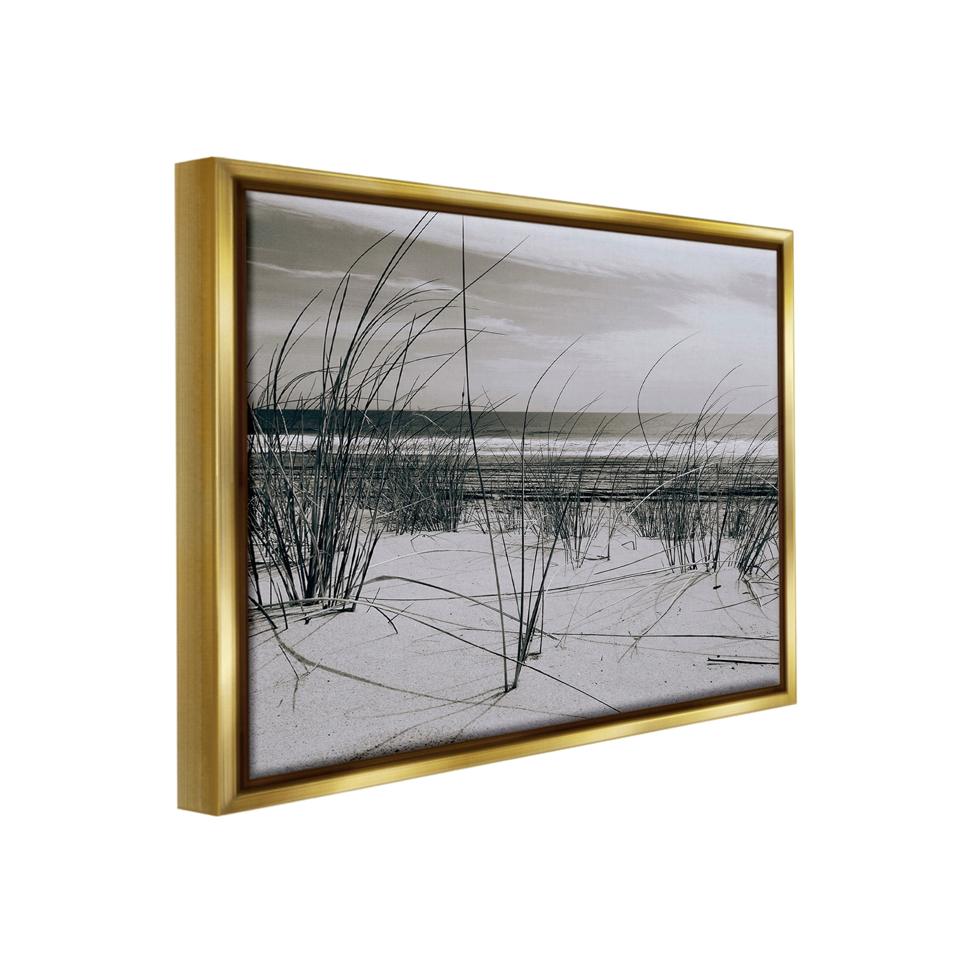Stupell Industries Subtle Beach Reeds Landscape Photography Gold Floater Framed Canvas Art Print Wall Art, 31 x 25