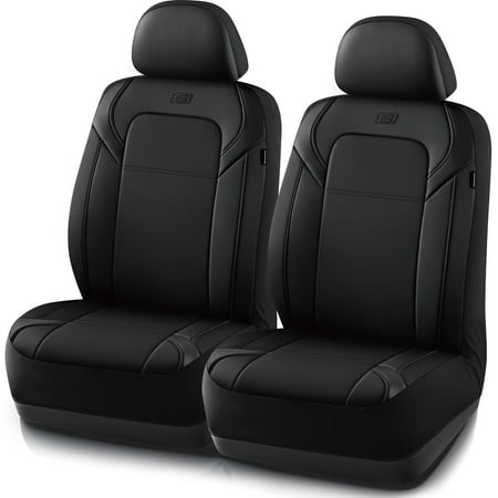 skechers premium leather car seat cover – front seat, durable, breathable, universal fit for cars, suvs, and trucks - black