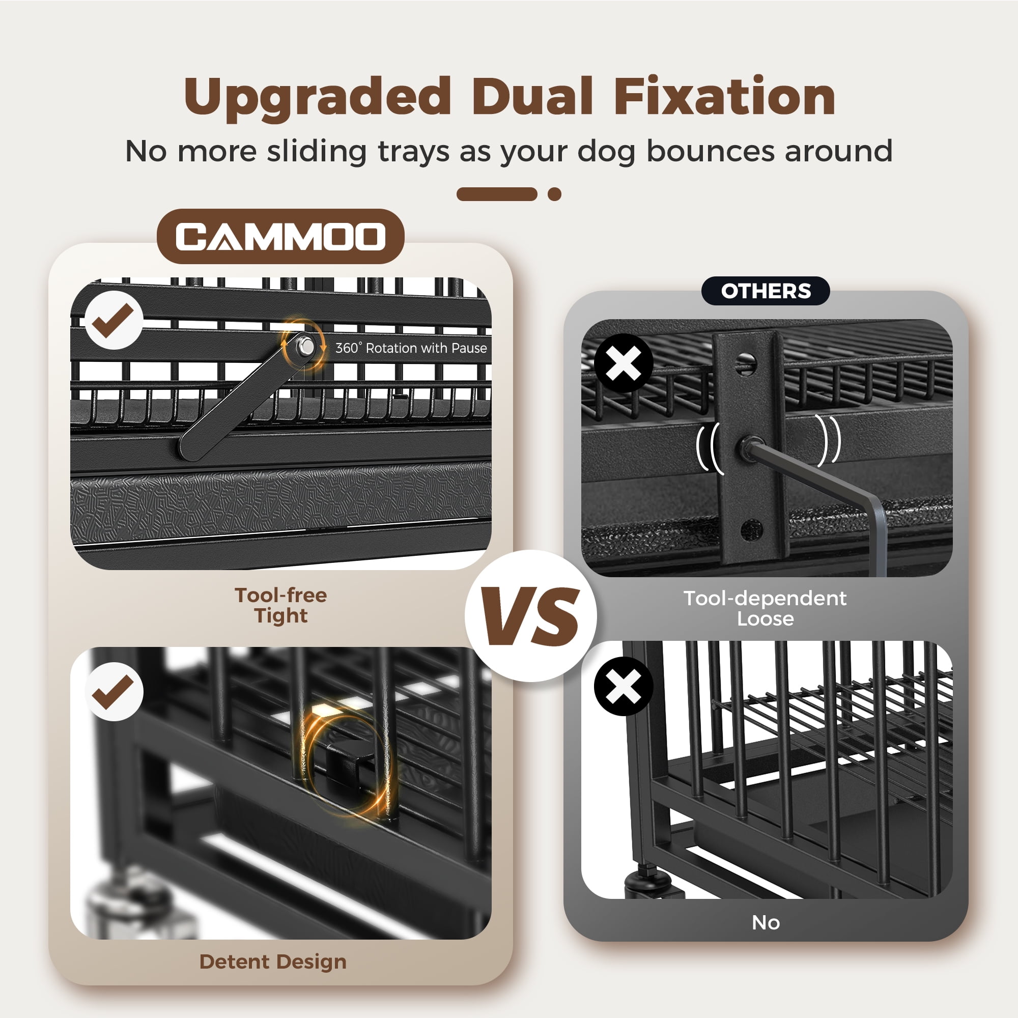 CAMMOO 38" Heavy Duty Dog Crate Cage Kennel for Small Dog with Lockable Wheels,Indoor,Outdoor,300Lbs Load