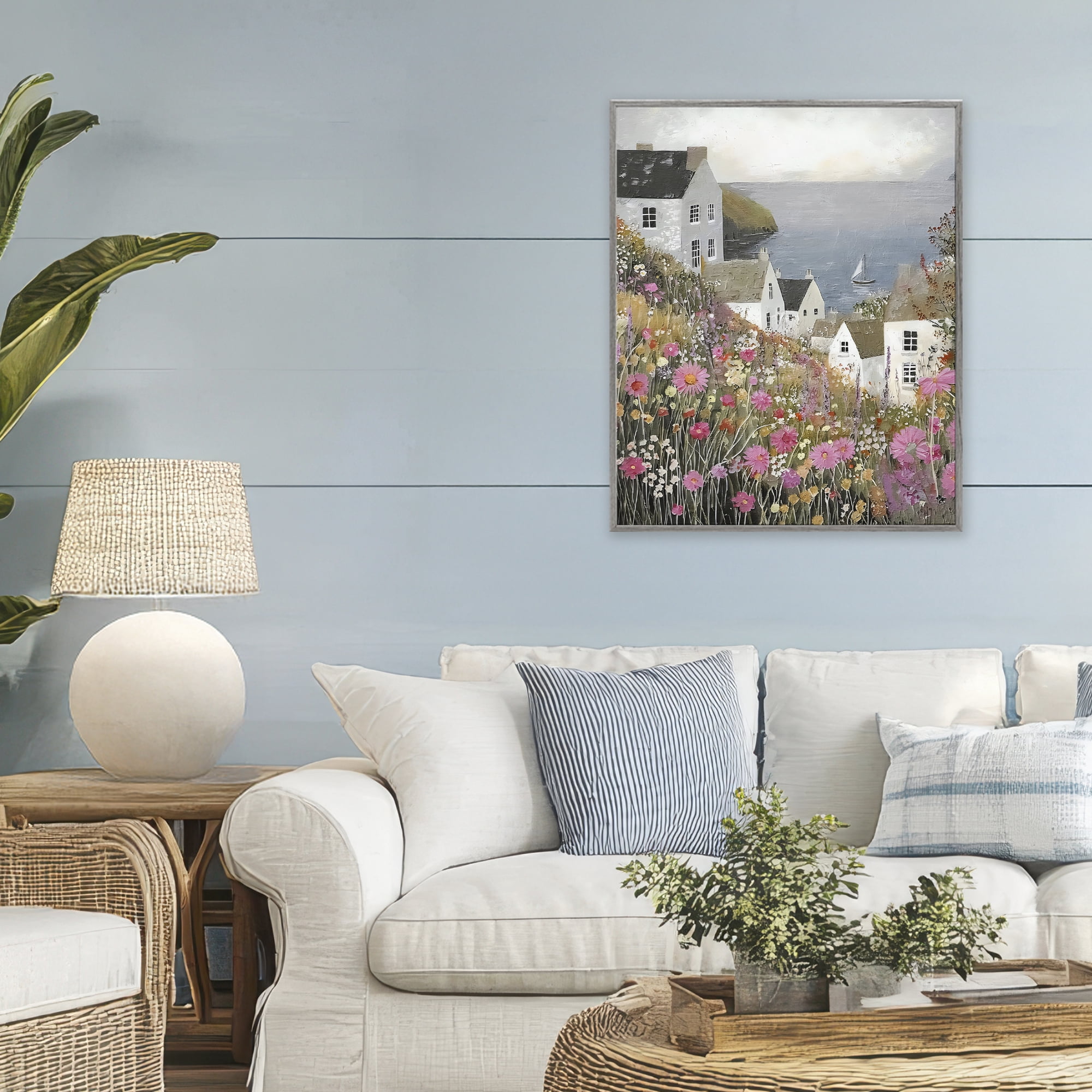 Stupell Industries Picturesque Village over Sea Gray Framed Giclee Art, design by Riley B