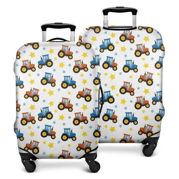 Cartoon Tractors Stars White Pattern Luggage Cover Fashion Suitcase Cover Baggage Covers Fit 25-28 Inch Luggage (Go Travel)