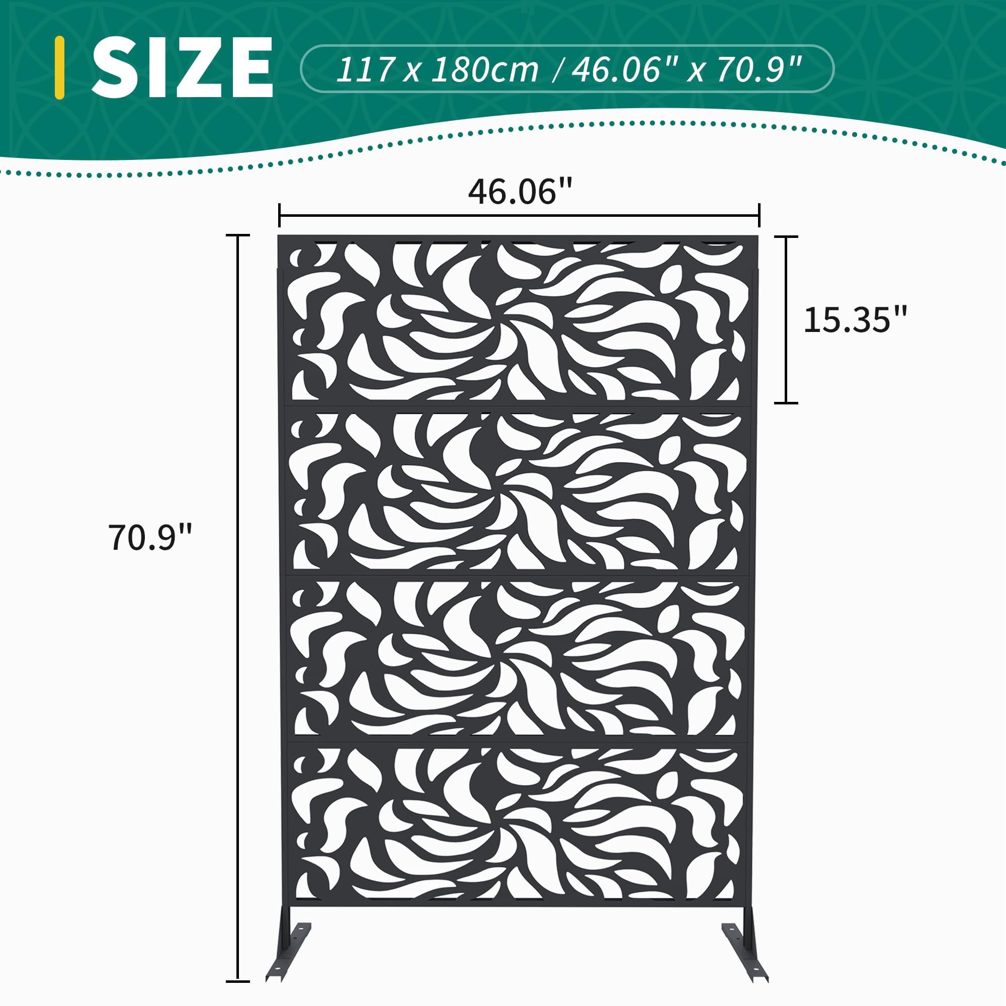Decorative Metal Garden Fence Panels, Black Outdoor Scroll Design Border ,Rust-Proof & Easy Snap-Together Installation, Flower