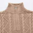 thumbnail image 6 of Men's Sweater Long Sleeve Quarter Zip Stand Neck Solid Cable Knit Pullover Top Khaki 2XL, 6 of 7