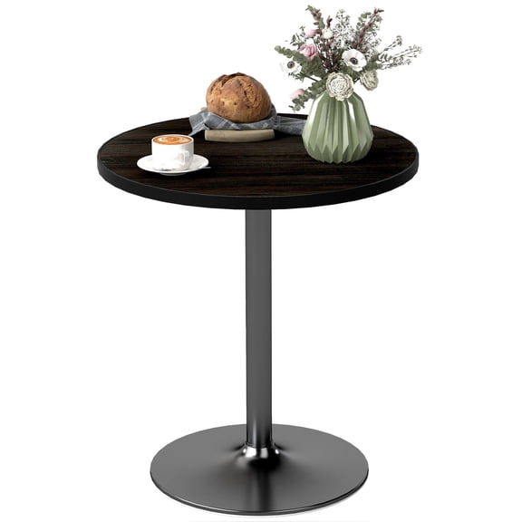 Round Wood Grain Top Dining Table for 2-4 People Black Small Kitchen Table