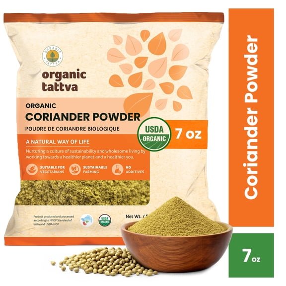 Organic Tattva Coriander Powder (Dhaniya) (7 oz/200 gm), Cold Ground Spices with Natural Oils, Vegan, No Additives, USDA Certified