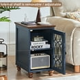thumbnail image 5 of Narrow End Table for Bedroom with Charging Station, Farmhouse Side Tables for Small Space with Drawer, Blue, 5 of 9