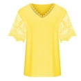 thumbnail image 4 of Brilliant Tunic Tops for Women Women Casual Solid Short Sleeve VRound Neck Lace Stitching Pullover Blouse T-Shirt Tops Yellow S, 4 of 6