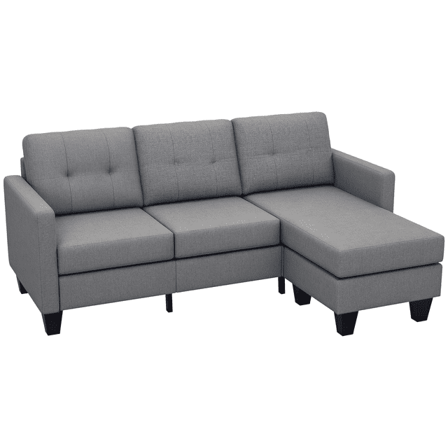 HOMCOM Canapé d'Angle 3 Places, Sofa avec Ottoman en L, Sofa, Gris Pâle