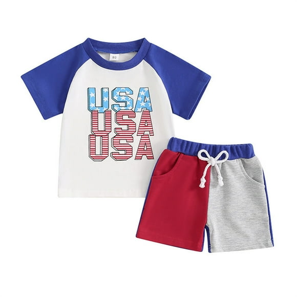 EnJoCho Ensemble Décontracté 2 Pcs à Manches Courtes pour Garçons - Tenue de Sport en Coton Imprimé Style USA / Shorts et T-Shirt Confortables pour Jouer