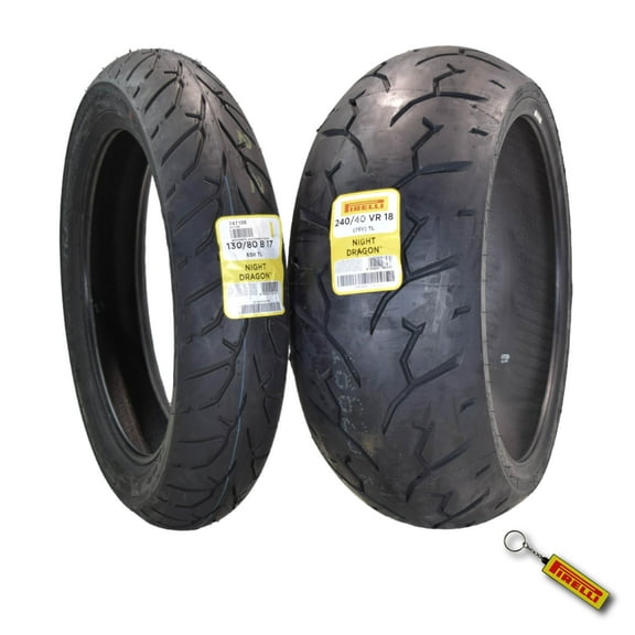 Pirelli Night Dragon Tire Set: 130/80B17 M/C 65H TL Front & 240/40VR18 M/C 79V TL Rear Cruiser Motorcycle Tires - Superior Traction & Handling for High-Performance Cruisers with Keychain
