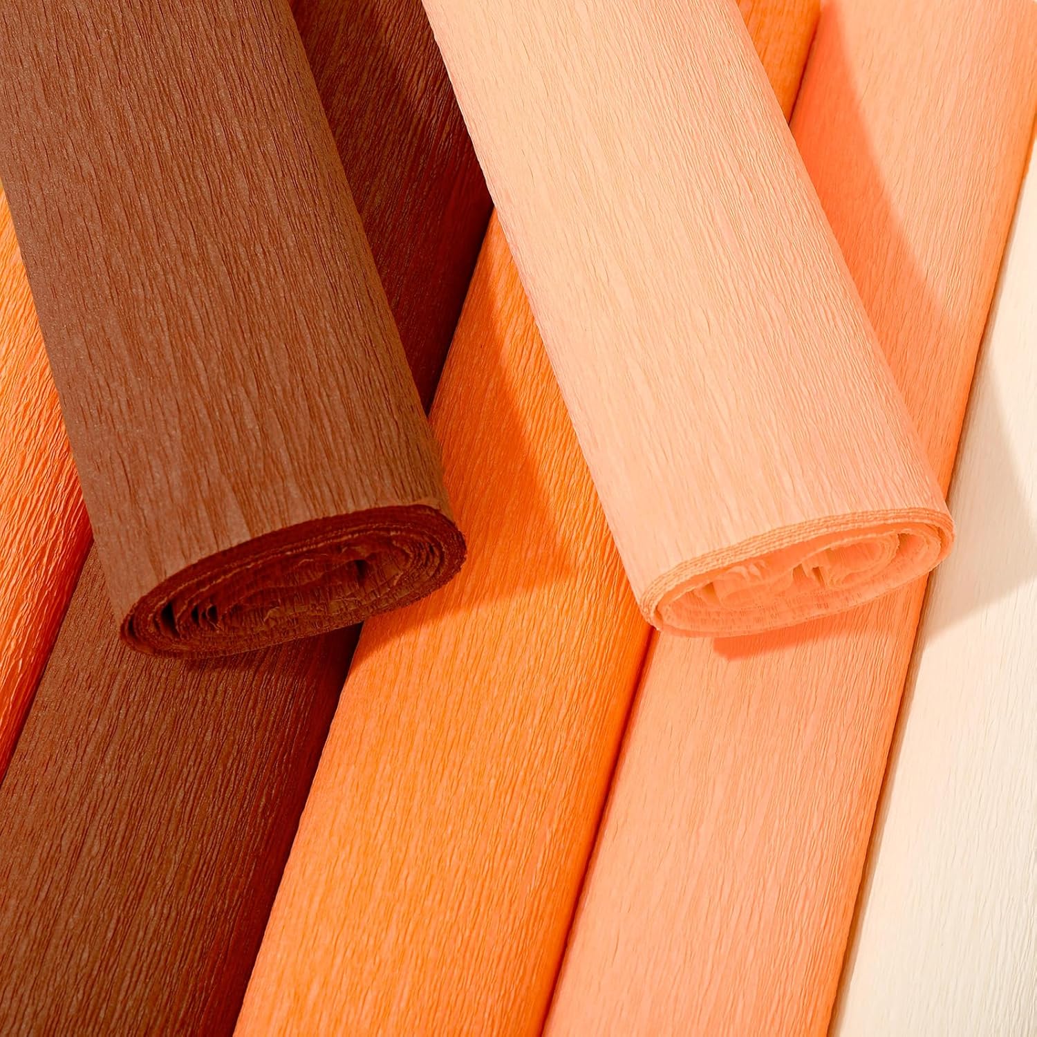 8 Rolls 65.6ft Fall Crepe Paper Streamers 25 x 250cm 4 Colors Party Streamers Fall Brown Orange Theme Crepe Paper Roll Decorative Craft Streamer for DIY Gift Wrapping Crafts Decor