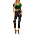 thumbnail image 2 of INSPIRE CHIC Haut Court Ajusté en Velours à Manches Courtes Décontracté pour Femme, Mignon, Col Rond, L Vert, 2 of 7