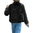 thumbnail image 3 of Women Faux Fur Coat Cropped Lapel Fur Jacket Long Sleeve Open Front Parka Outerwear Black S, 3 of 7