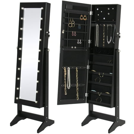 Best Choice Products LED Lighted Mirrored Jewelry Cabinet Armoire W/ Stand- (Best Led Panel Type)
