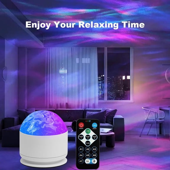Multi-Color Galaxy Projector Night Light with Bluetooth Music Sync, Soothing Ocean Waves and 3D Water Ripple Effect for Bedroom, Kids Room, Party Decor