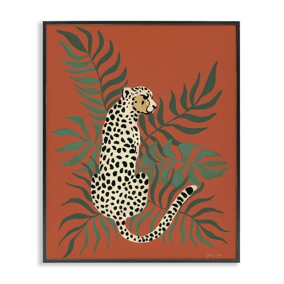 Stupell Industries Leopard & Palm Leaves Animals & Insects Painting Black Framed Art Print Wall Art, 11 x 14