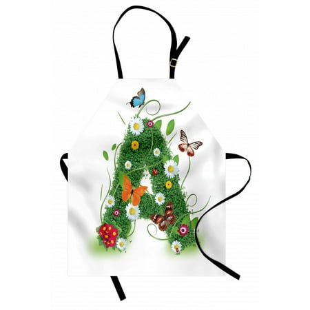 

Letter A Apron First Letter of the Alphabet Natural Construction Green Leaves Butterflies Unisex Kitchen Bib Apron with Adjustable Neck for Cooking Baking Gardening Green Multicolor by Ambesonne
