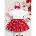 thumbnail image 3 of Suealasg Newborn Baby Girls Easter Outfits Heart Print Bunny Patchwork Short Sleeve Romper Dress with Cute Infant 2Pcs Newborn 1st Birthday Clothes, 3 of 9