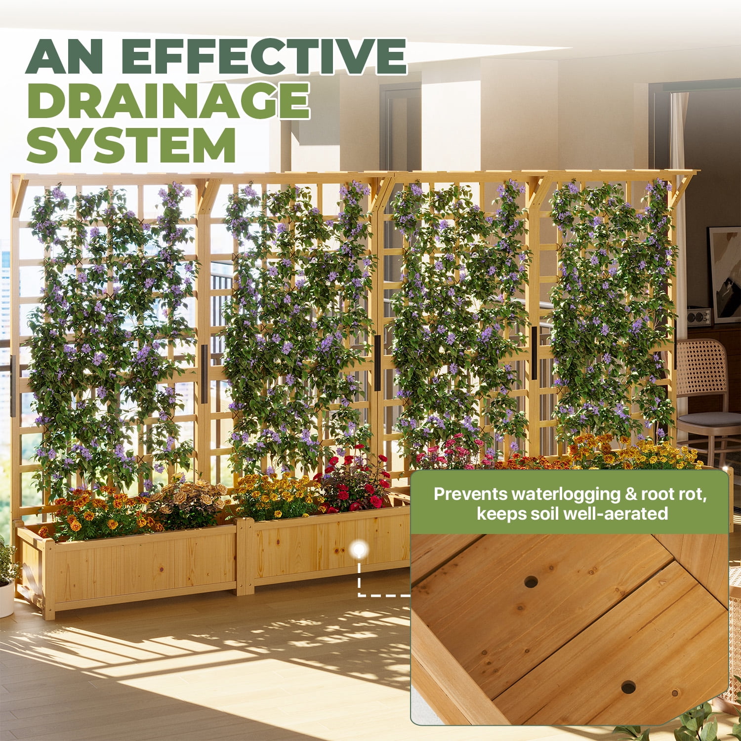 BaPiPro Yellow-Brown Tall Wood Planter Box with Trellis - 72" Raised Garden Bed with Hanging Roof, Outdoor Elevated Planter for Climbing Plants, Flowers - 2-Pack for Patio, Balcony