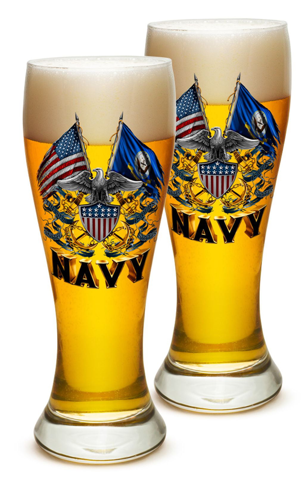 U.S 2 Pc Set Navy 23 Ounce Pilsner Beer Glasses