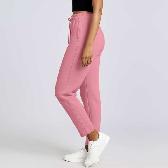 Women's Fleece Lined Sweatpants High Waisted Drawstring Cozy Baggy Straight Leg Pants with Pockets Watermelon Red M