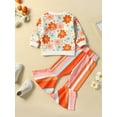 thumbnail image 3 of Toddler Girl Flower Print Long Sleeve Crewneck Sweatshirt Tops Stripe Flare Pants Set, 3 of 9