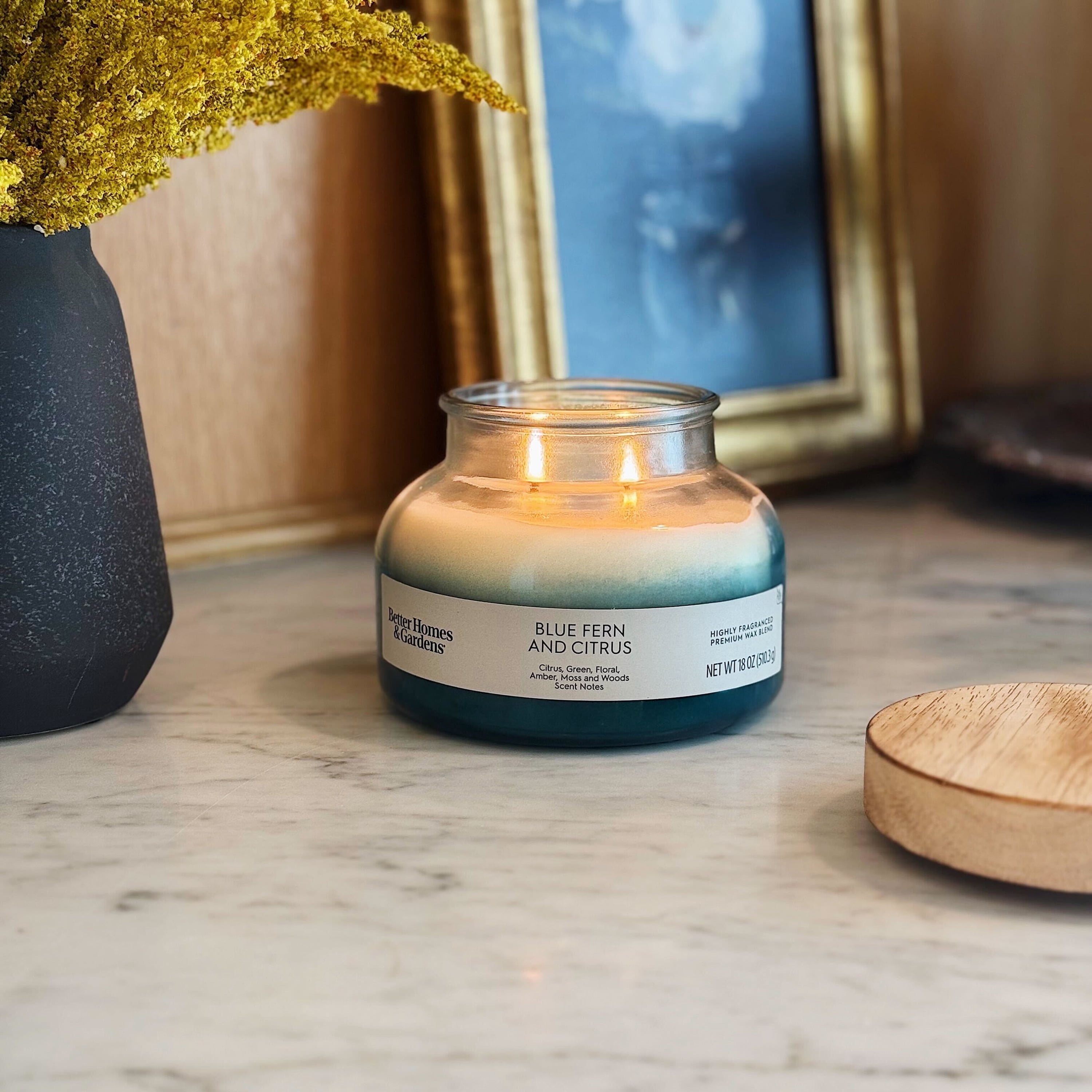 Better Homes and Gardens Blue Fern and Citrus Scented 2-Wick Ombre Jar Candle 18oz.