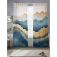 thumbnail image 2 of Abstract Waves Art Sheer Curtains for Living Room Bedroom, Light-filtering Sheer Curtain, Gradient Blue Gold White Sea Art Rod Pocket Voile Window Treatment Drapes, 52’’Wx96’’L, 2 Panels Set, 2 of 7