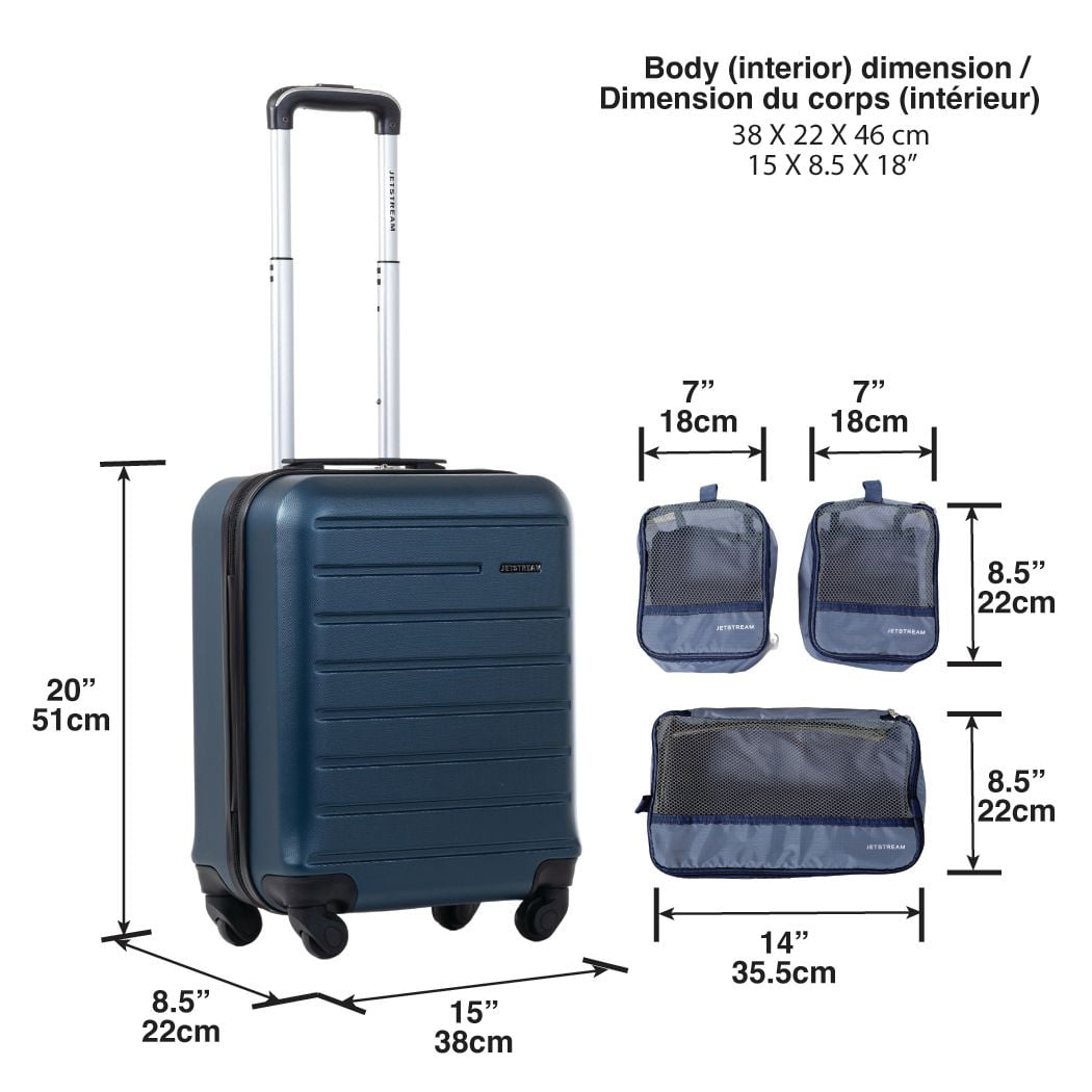 JetStream® 4-Piece Carry-On Hardside Luggage Set: 20 Inch Carry On Spinner Suitcase and 3 Packing Cubes, Rolling Suitcase Set
