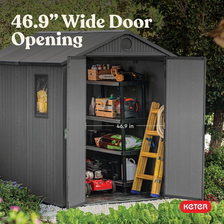 Keter Darwin 6x8 Foot Outdoor Garden Tool Storage Shed, Graphite