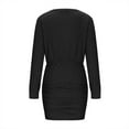 thumbnail image 4 of Zedker Women's Pullover Sweater Dress Long Lantern Sleeve Ribbed Knit V Neck Ruched Bodycon Mini Dress 2025 Fashion Dress For Women Plus Size Black L, 4 of 9
