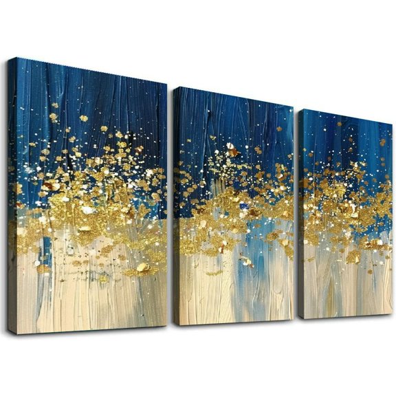 Abstract Canvas Wall Art Blue Gold Wall Art Decor Abstract Canvas Frames - Canvas Painting Wall Art Print Poster for Living Room Bedroom Office Wall Decor