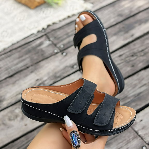 Wowcloth Peep Toe Wedge Sandals for Women – Fashionable Slide with Solid Color Design, Suitable for Casual Outfits & Outdoor Activities