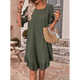 thumbnail image 5 of Vestido Corto Holgado con Mangas Abullonadas, Bajo con Volantes, Cuello Redondo, Fruncido, Color Verde Talla M, 5 of 10
