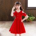 thumbnail image 3 of Vestido de verano para niñas Falda de verano con hombros descubiertos para niñas Vestido de princesa elegante Vestido para niñas, 3 of 6
