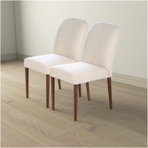 Capri Beige Modern Dining Chairs Set of 2, Upholstered Linen Fabric and Solid Wood Accent Chairs for Dining Room