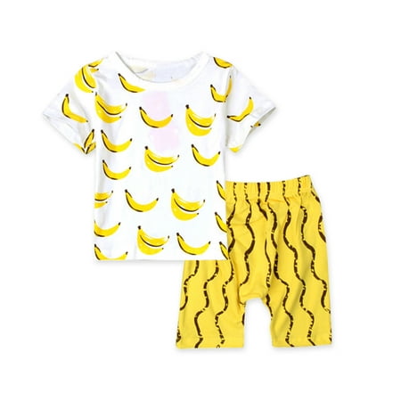 

IROINNID Boy s Cartoon Print T-shirt Tops With Shorts Two-piece Sets