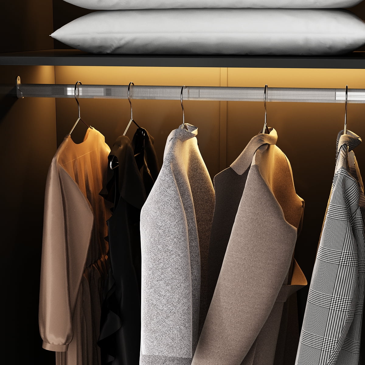 WIAWG Bedroom Wardrobe with Lights, Armoires Closet Storage Cabinet with Hanging Rod and Glass Doors