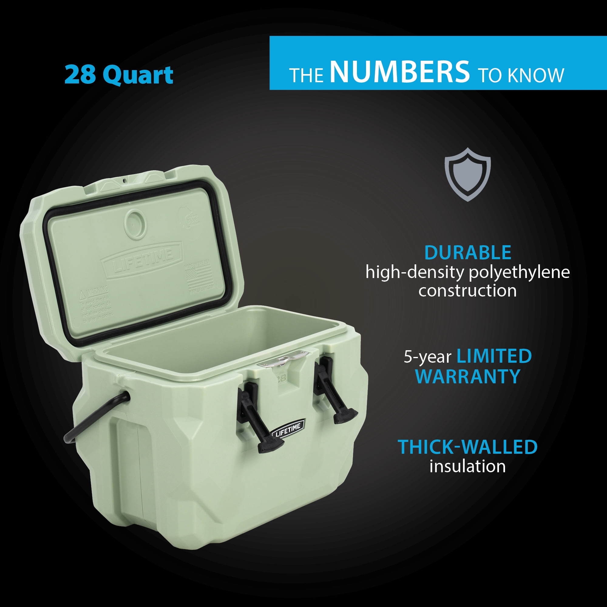 Lifetime 28 qt Bear-Resistant Camping Cooler, Premium High Performance, Ice Retention, Hard Cooler, 20 Can Capacity, Sage Green (91416)