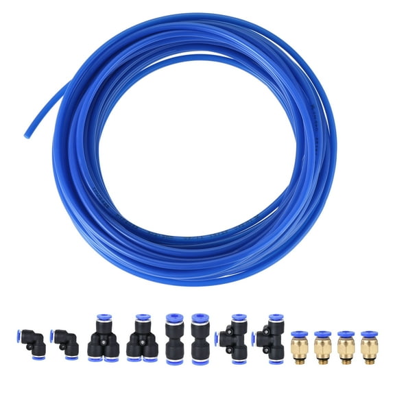 Uxcell 4mm OD 10 Meters Pneumatic PU Tubing Kit with 12 Pcs Quick Fittings Blue