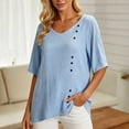 thumbnail image 4 of ClodeEU Women's V Neck Short Sleeve Tops,Casual Loose Curved Hem Lightweight Blouses ,Women's Plus XL, 4 of 8