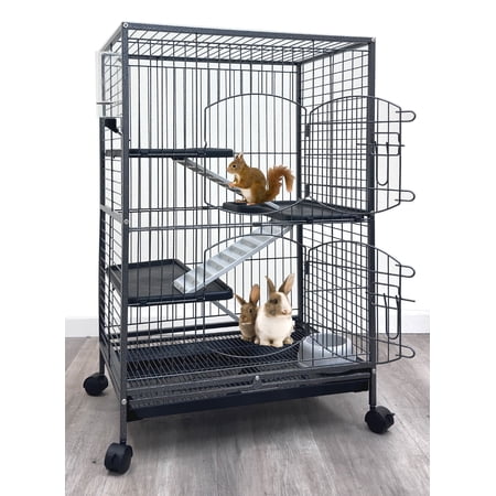 37" Large 4-Solid Tiers Metal Guinea Pig Cage with PAW SAFE Solid Platforms and Ladders For Ferret, Chinchilla, Large Size Rat, Hedgehog, Rabbit and Squirrel