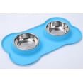 thumbnail image 1 of Cuencos para perros 2 cuencos de acero inoxidable para perros sin derrames, alfombrilla de silicona antideslizante + para alimentar perros pequeños, medianos y grandes, gatos, cachorros M, azul, 1 of 1