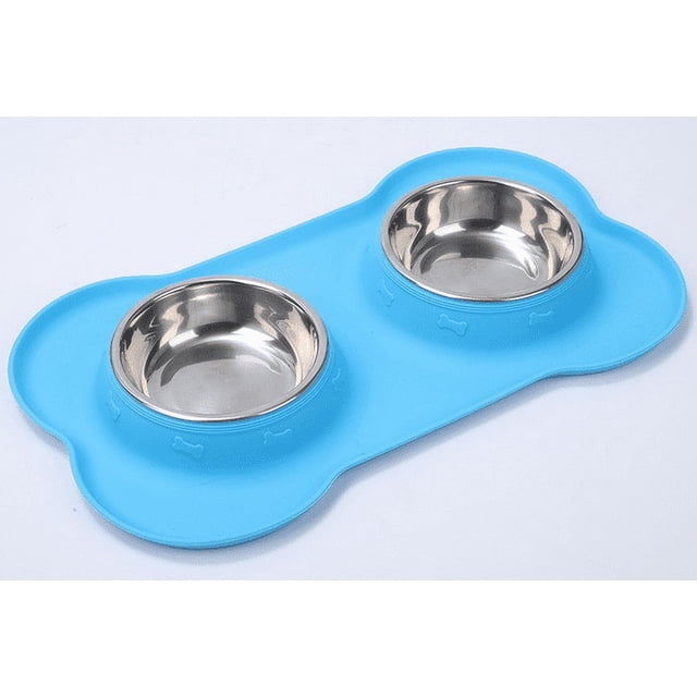 Cuencos para perros 2 cuencos de acero inoxidable para perros sin derrames, alfombrilla de silicona antideslizante + para alimentar perros pequeños, medianos y grandes, gatos, cachorros M, azul