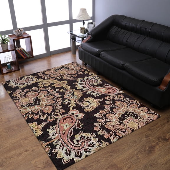 Rugsotic Carpets Hand Tufted Wool Eco-Friendly 3'x5' Area Rugs Rectangle Brown Floral Modern High Pile Thick Handmade Anti Skid Indoor Rug for Living Room, Bedroom K00151