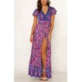 thumbnail image 3 of Vestido largo de fiesta en la playa con abertura y manga corta con cuello en V y estampado floral bohemio para mujer Zhivalor WMZY-781-24, 3 of 8
