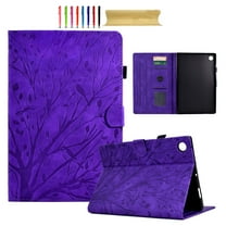 Embossed Tree PU Leather Flip Case for Samsung Galaxy Tab A9 8.7" 2023 SM-X110 / SM-X115 Shockproof Protection Card Slots Holder Stand with Pen Slot & Auto Sleep/Wake Case Cover, Purple